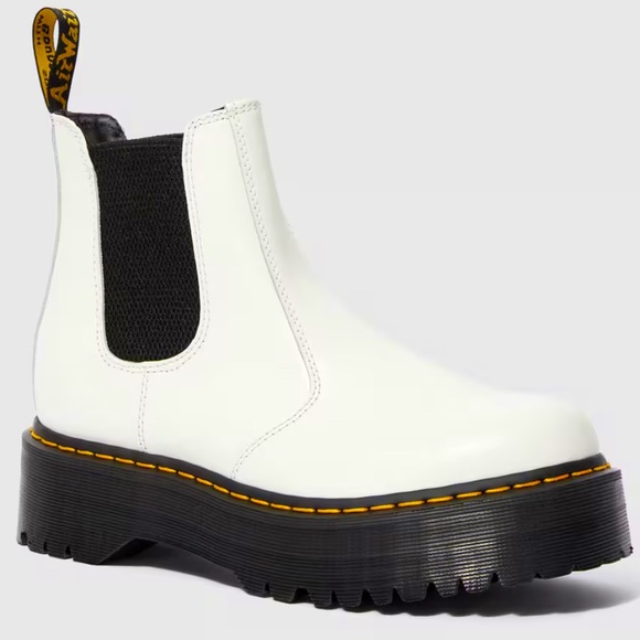 Dr. Martens Shoes - DR MARTENS WHITE LEATHER PLATFORM CHELSEA BOOTS, SIZE 6